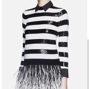 Alice + Olivia XS Marlee Striped Sequin Sweater w/ Detachable Collar